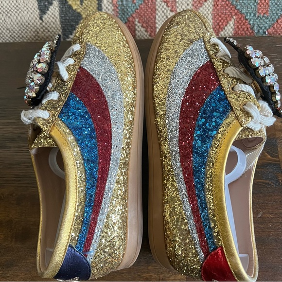 GUCCI Rare ‘Falacer’ Gold Glitter Cupid Heart Sneakers EU38 - Picture 9 of 15